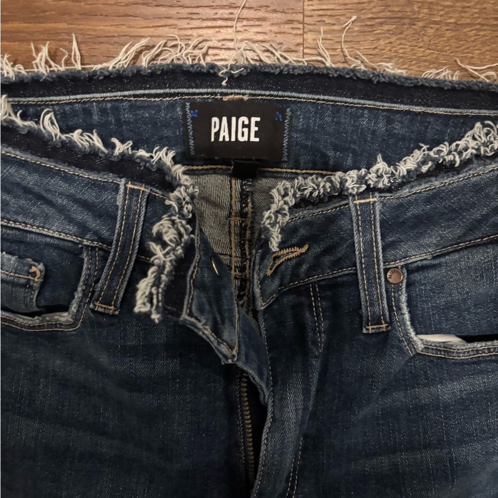 PAIGE Women’s Distressed Dark Blue Jeans